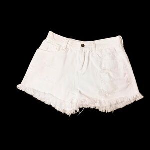 MOLLY BRACKEN Frayed distressed white denim HI RISE Shorts women’s size small